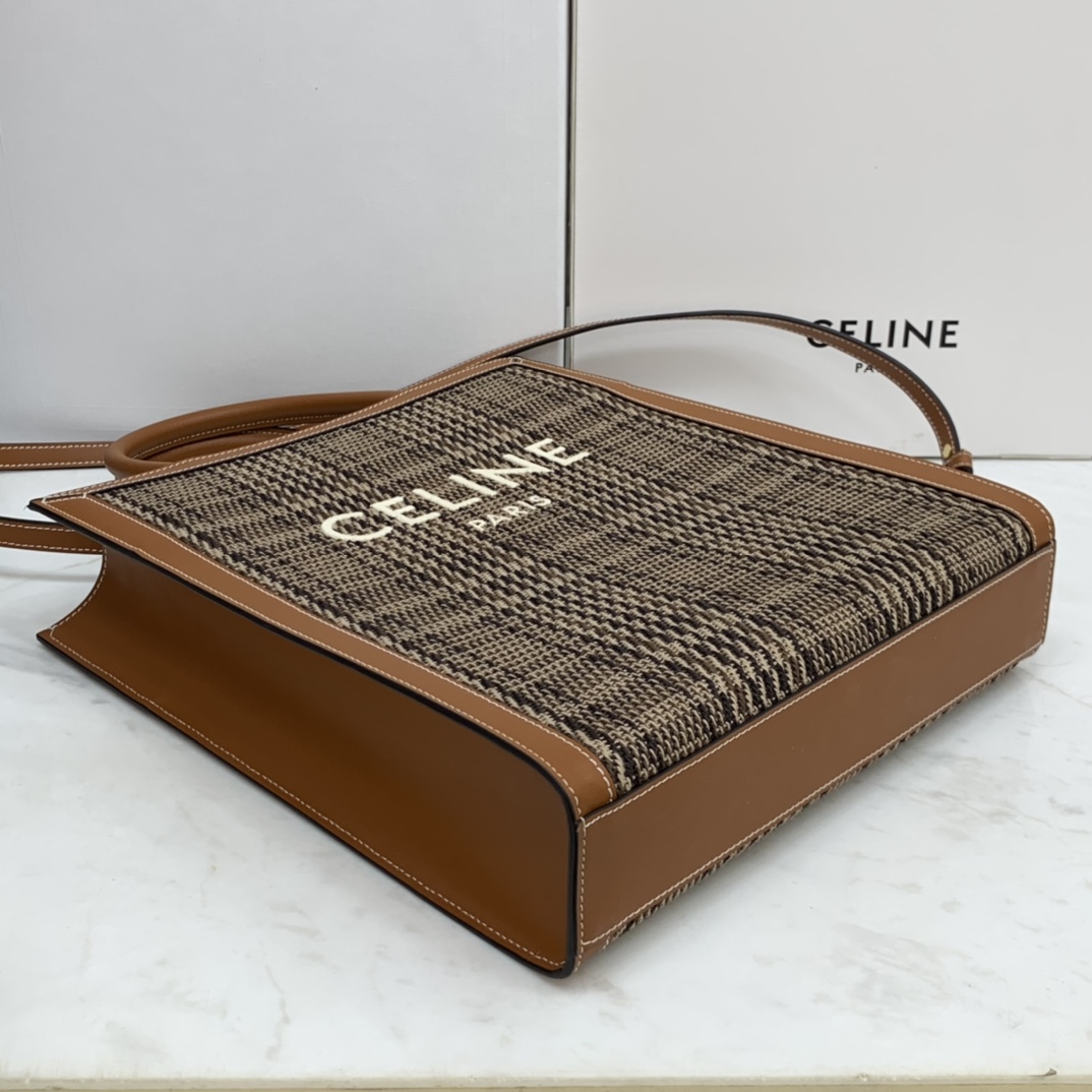 SMALL VERTICAL CABAS CELINE IN CANVAS WITH CELINE PRINT AND CALFSKIN