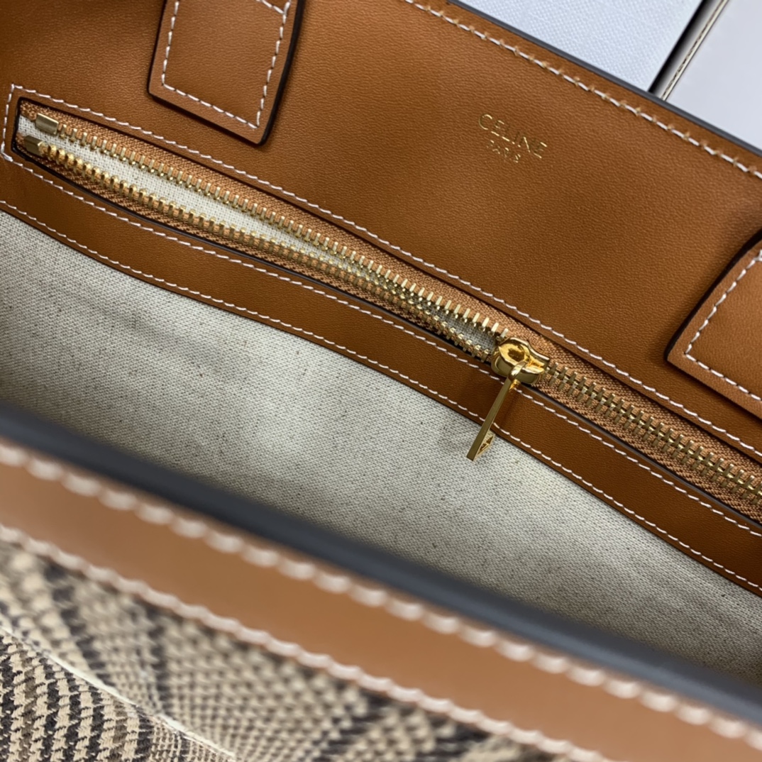 SMALL VERTICAL CABAS CELINE IN CANVAS WITH CELINE PRINT AND CALFSKIN