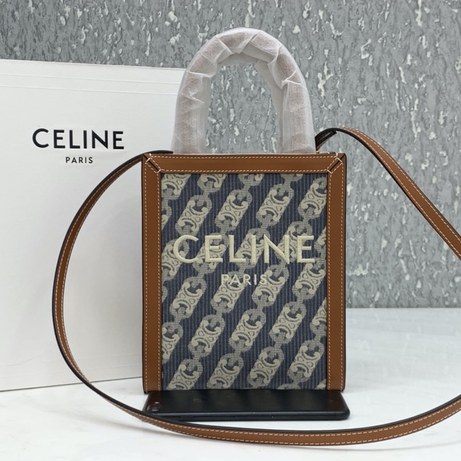 MINI VERTICAL CABAS CELINE IN TEXTILE WITH CELINE PRINT AND CALFSKIN