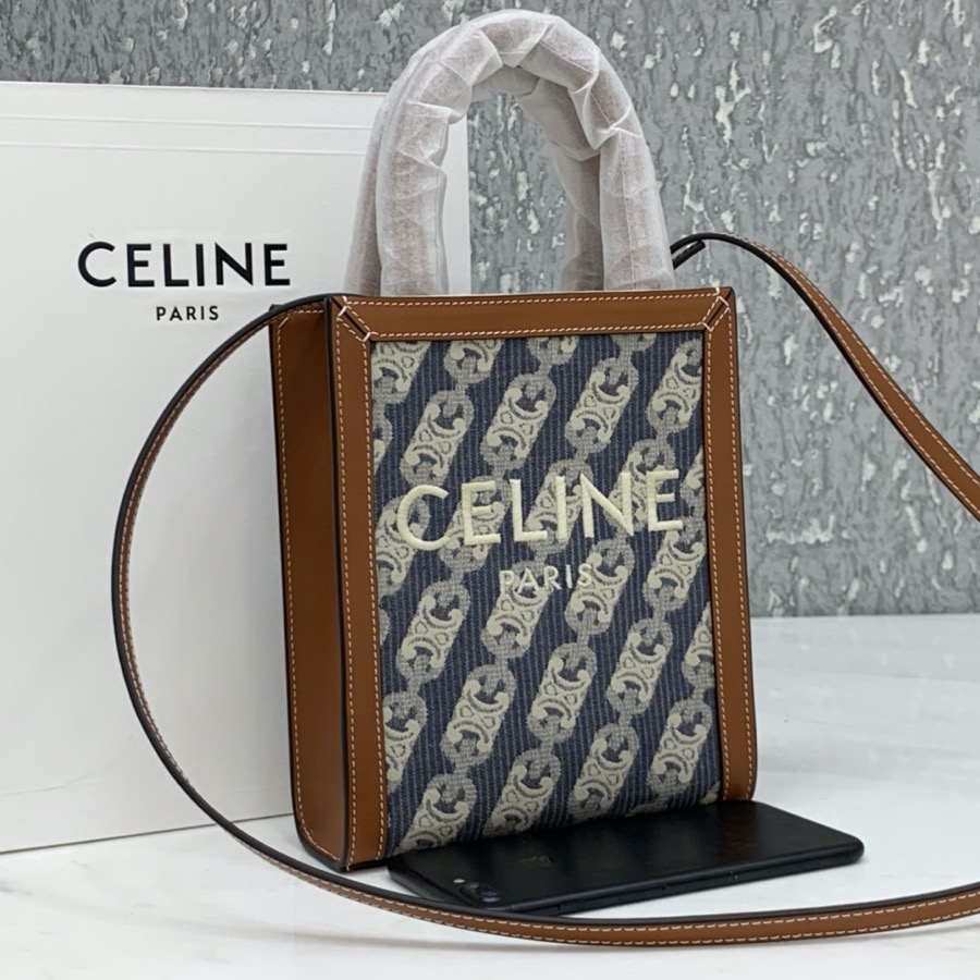 MINI VERTICAL CABAS CELINE IN TEXTILE WITH CELINE PRINT AND CALFSKIN