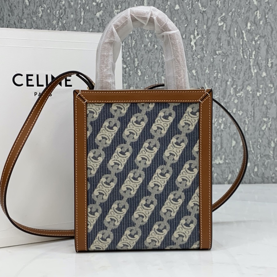 MINI VERTICAL CABAS CELINE IN TEXTILE WITH CELINE PRINT AND CALFSKIN