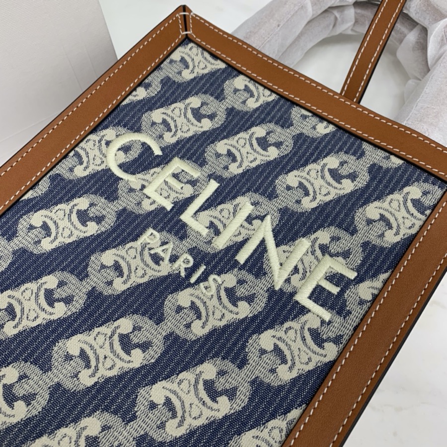 MINI VERTICAL CABAS CELINE IN TEXTILE WITH CELINE PRINT AND CALFSKIN