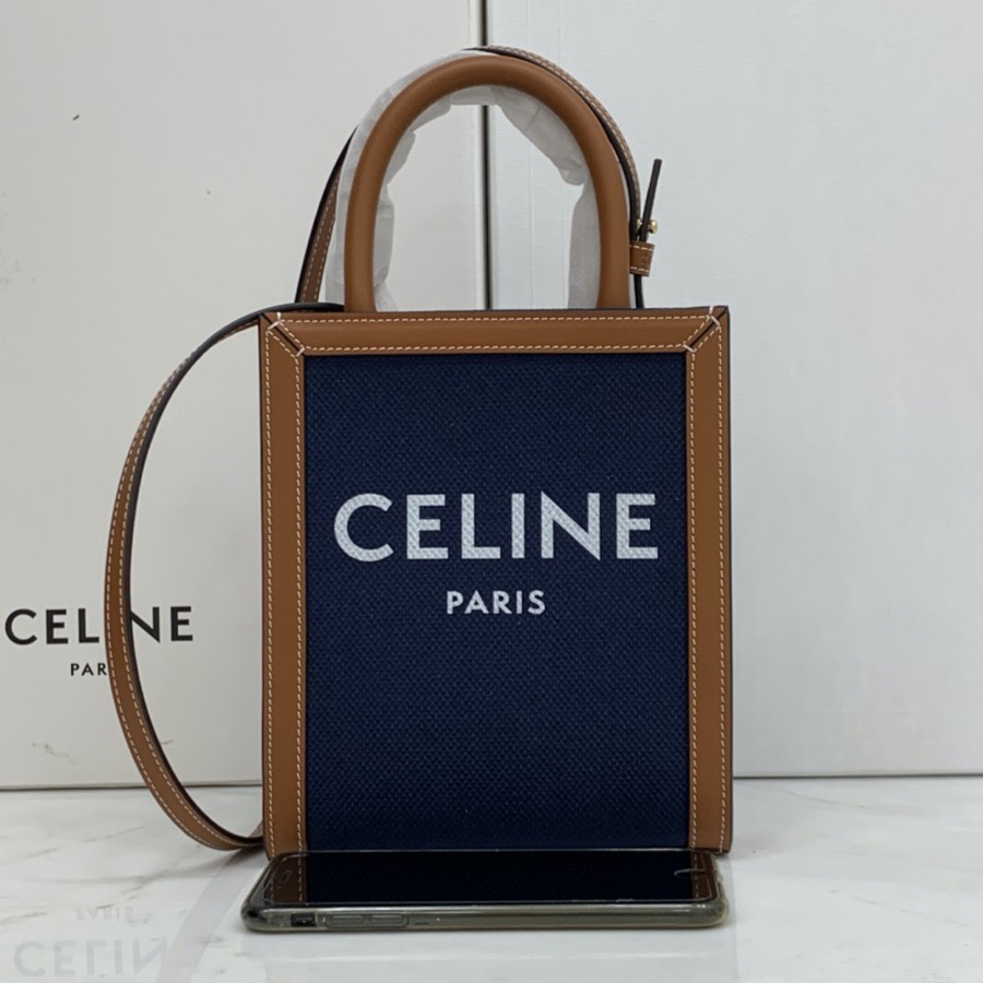 MINI VERTICAL CABAS CELINE IN TEXTILE WITH CELINE PRINT AND CALFSKIN