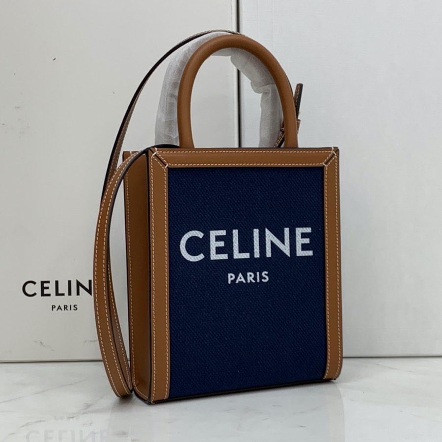 MINI VERTICAL CABAS CELINE IN TEXTILE WITH CELINE PRINT AND CALFSKIN