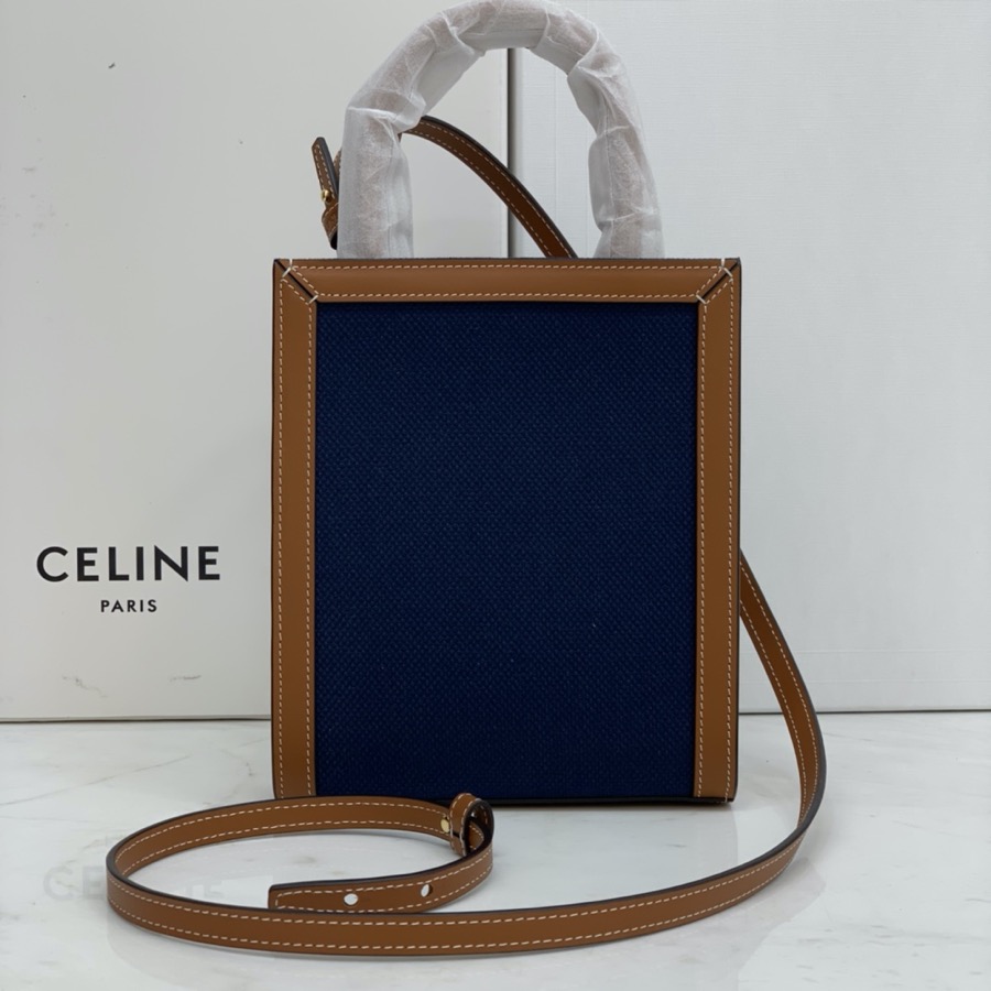 MINI VERTICAL CABAS CELINE IN TEXTILE WITH CELINE PRINT AND CALFSKIN