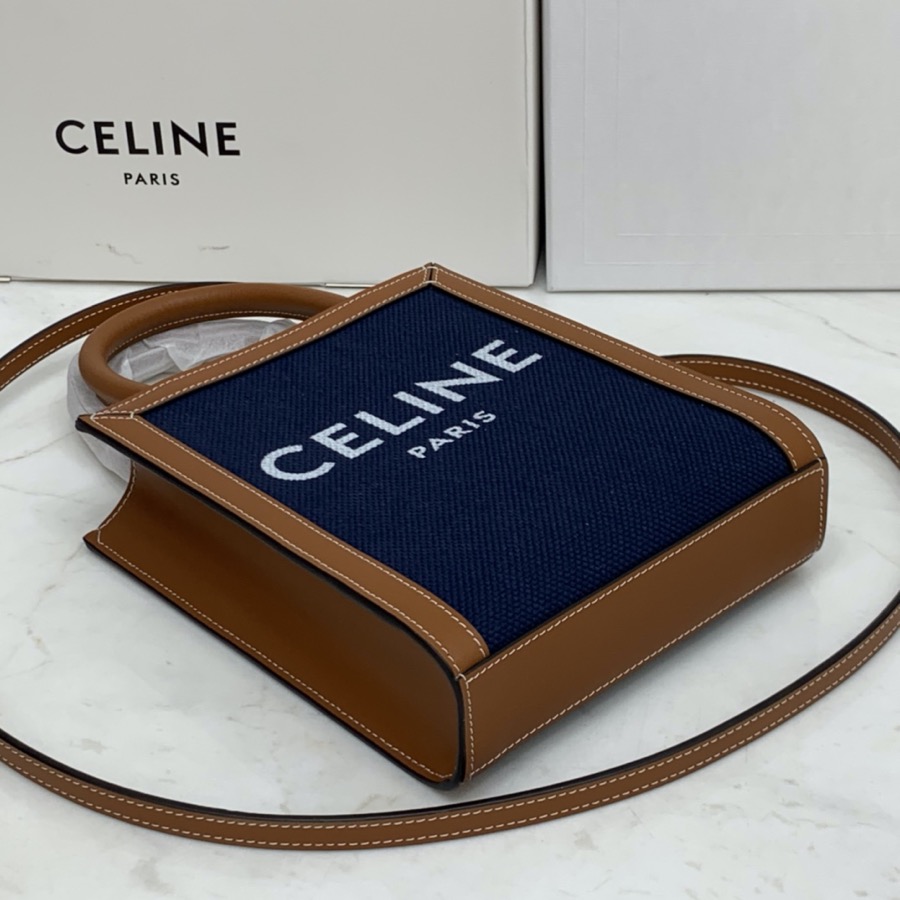 MINI VERTICAL CABAS CELINE IN TEXTILE WITH CELINE PRINT AND CALFSKIN