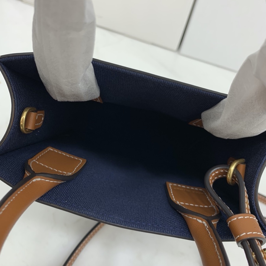 MINI VERTICAL CABAS CELINE IN TEXTILE WITH CELINE PRINT AND CALFSKIN