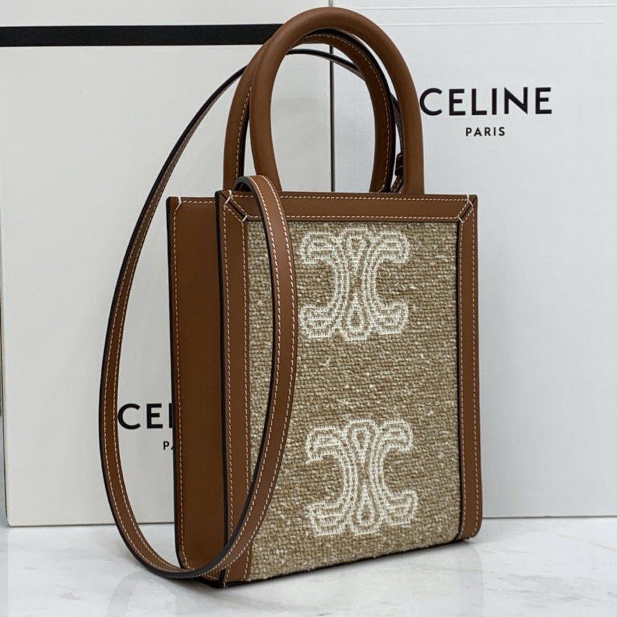MINI VERTICAL CABAS CELINE IN TEXTILE WITH CELINE PRINT AND CALFSKIN