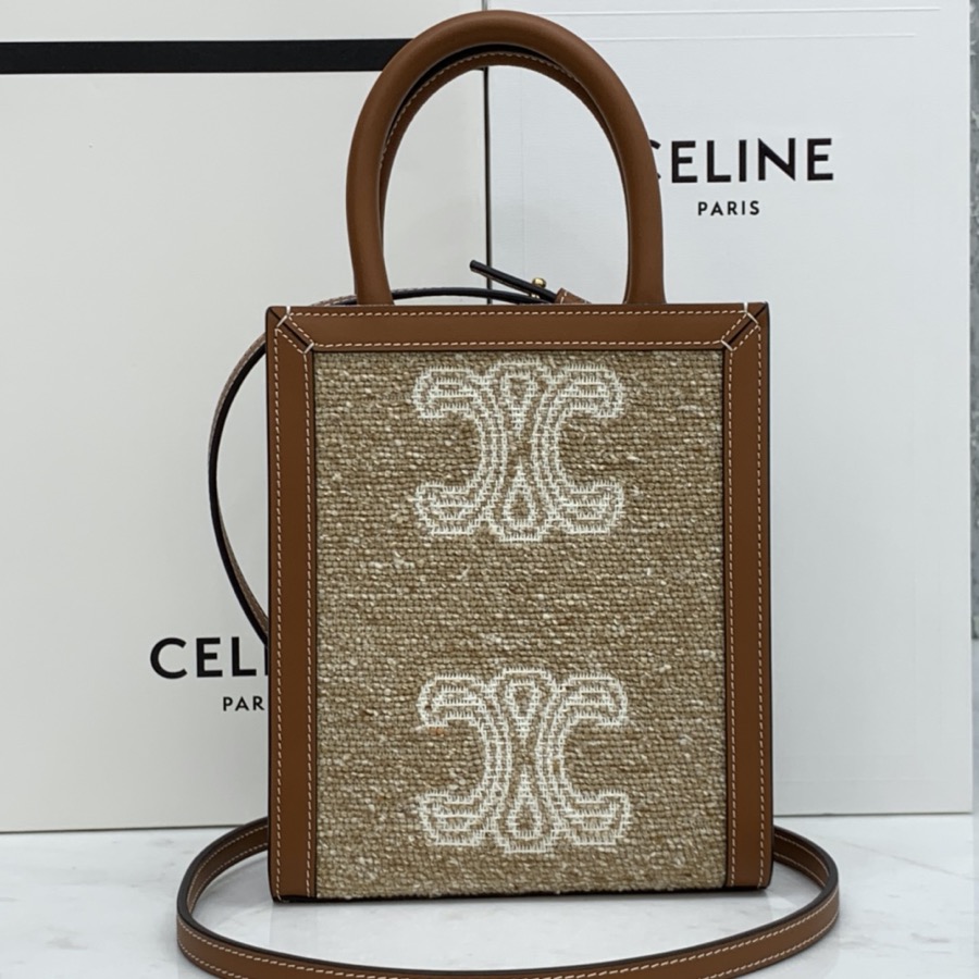 MINI VERTICAL CABAS CELINE IN TEXTILE WITH CELINE PRINT AND CALFSKIN
