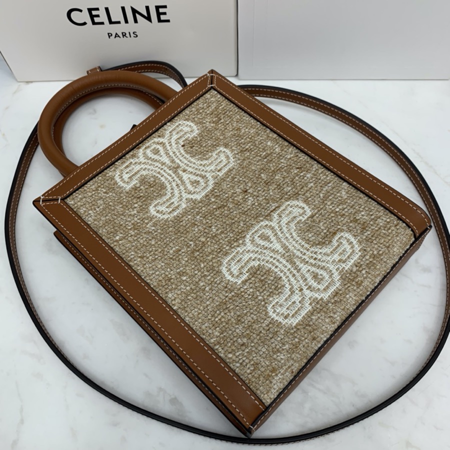 MINI VERTICAL CABAS CELINE IN TEXTILE WITH CELINE PRINT AND CALFSKIN