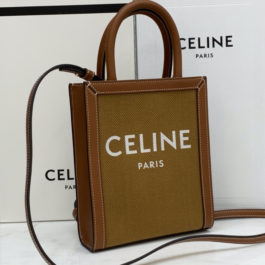 MINI VERTICAL CABAS CELINE IN TEXTILE WITH CELINE PRINT AND CALFSKIN
