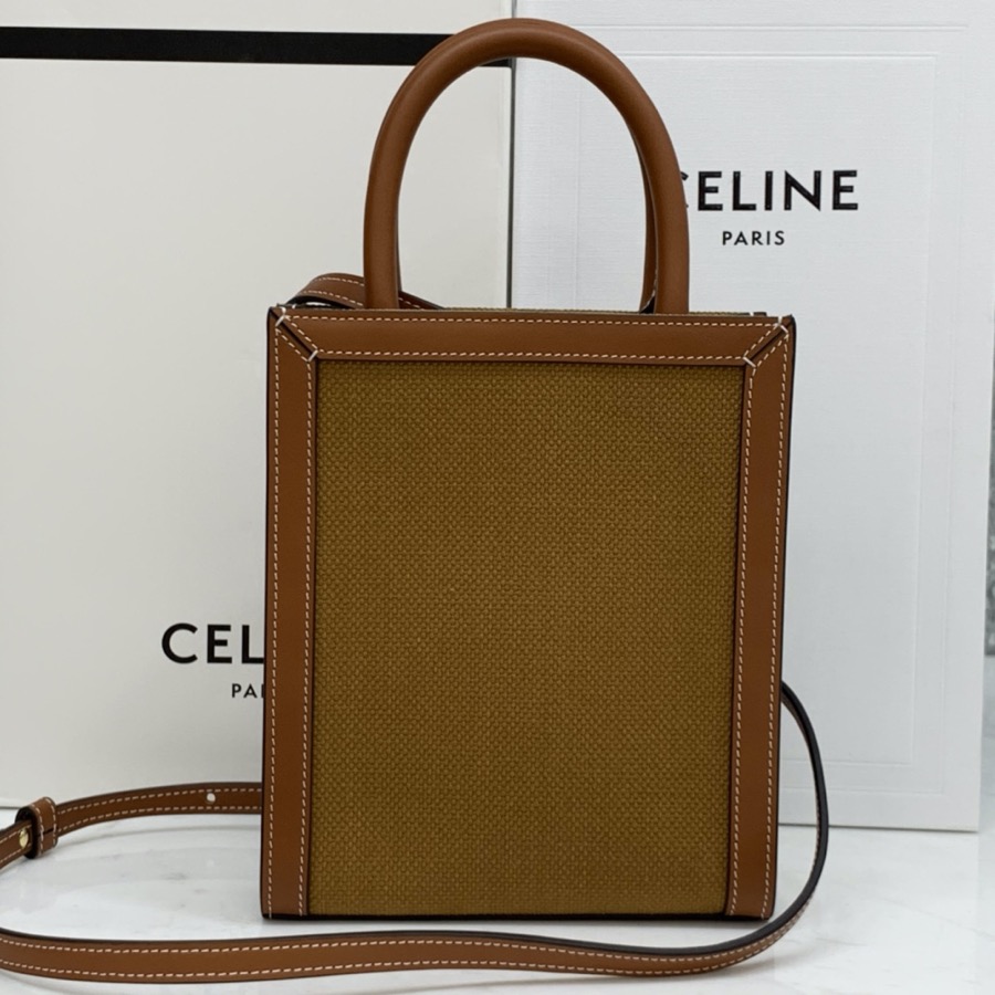 MINI VERTICAL CABAS CELINE IN TEXTILE WITH CELINE PRINT AND CALFSKIN