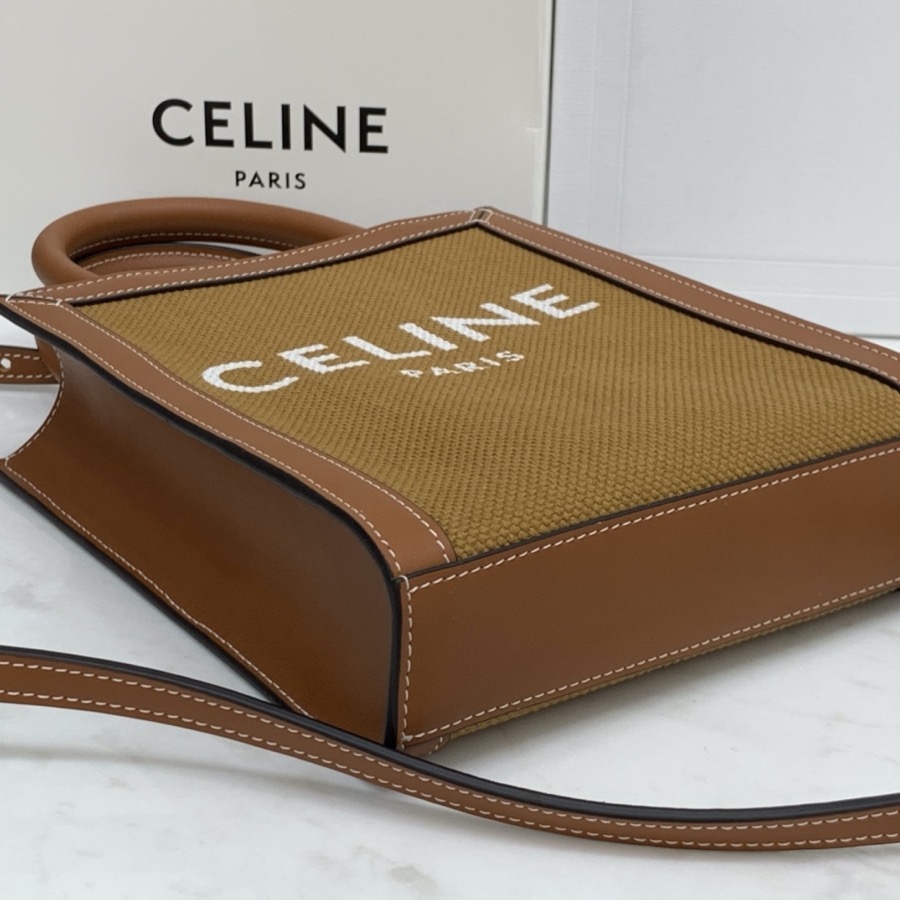 MINI VERTICAL CABAS CELINE IN TEXTILE WITH CELINE PRINT AND CALFSKIN