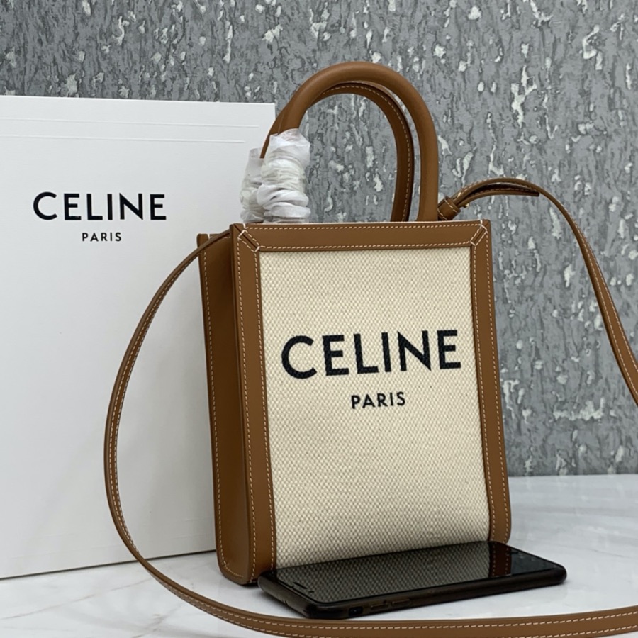 MINI VERTICAL CABAS CELINE IN TEXTILE WITH CELINE PRINT AND CALFSKIN