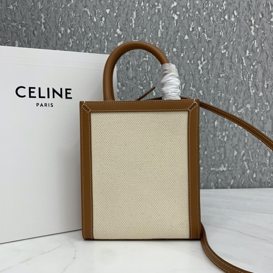 MINI VERTICAL CABAS CELINE IN TEXTILE WITH CELINE PRINT AND CALFSKIN