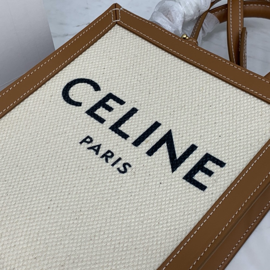 MINI VERTICAL CABAS CELINE IN TEXTILE WITH CELINE PRINT AND CALFSKIN