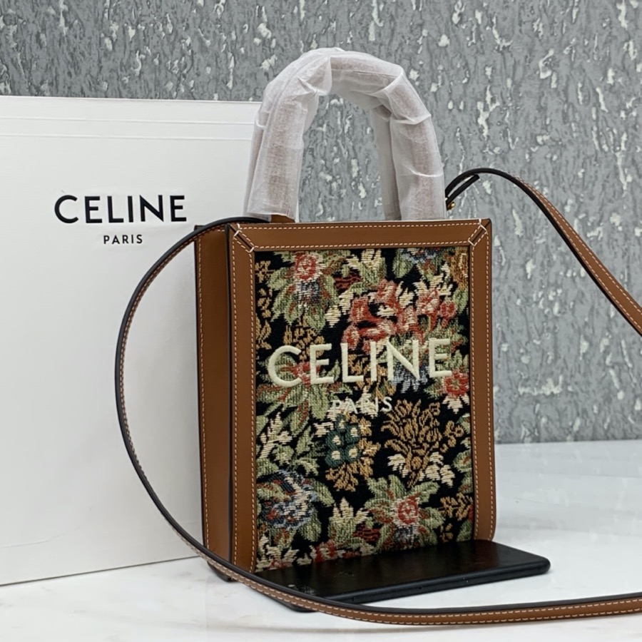 MINI VERTICAL CABAS CELINE IN TEXTILE WITH CELINE PRINT AND CALFSKIN