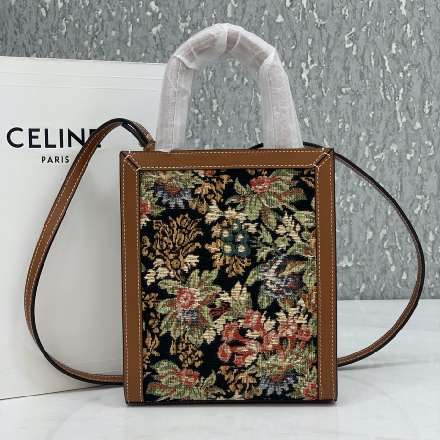 MINI VERTICAL CABAS CELINE IN TEXTILE WITH CELINE PRINT AND CALFSKIN