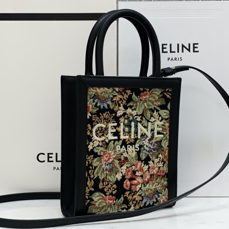 MINI VERTICAL CABAS CELINE IN TEXTILE WITH CELINE PRINT AND CALFSKIN