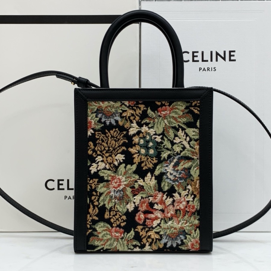 MINI VERTICAL CABAS CELINE IN TEXTILE WITH CELINE PRINT AND CALFSKIN