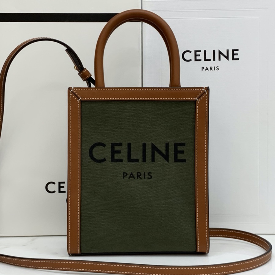 MINI VERTICAL CABAS CELINE IN TEXTILE WITH CELINE PRINT AND CALFSKIN