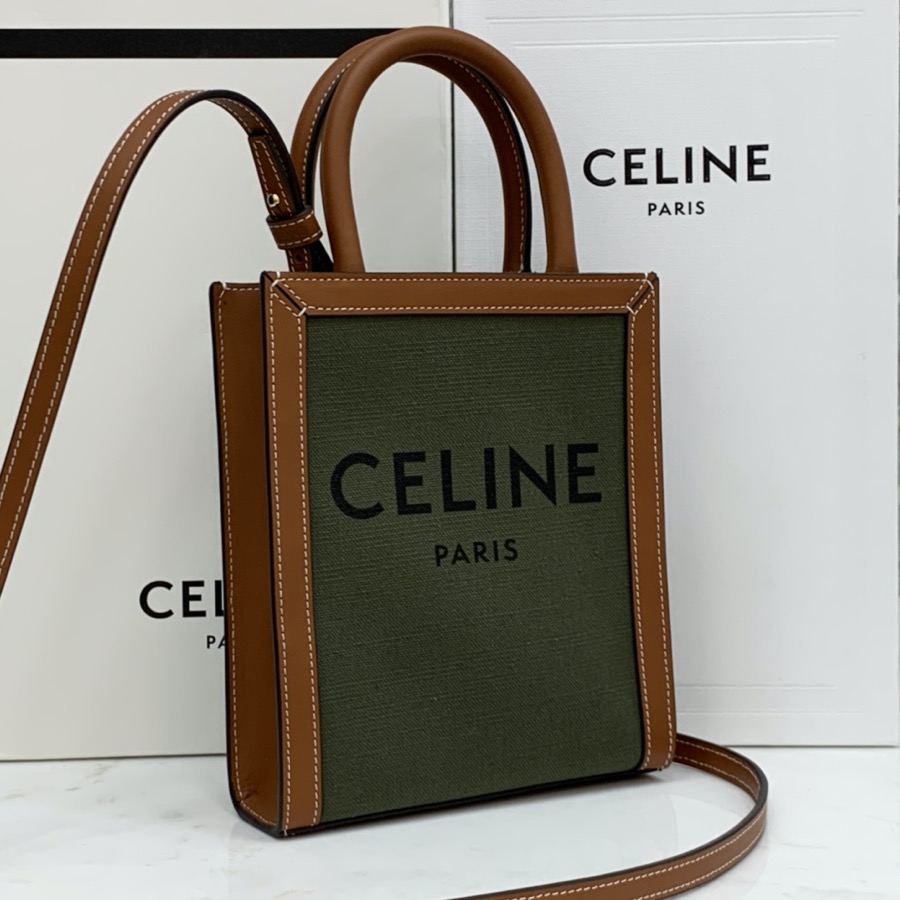 MINI VERTICAL CABAS CELINE IN TEXTILE WITH CELINE PRINT AND CALFSKIN