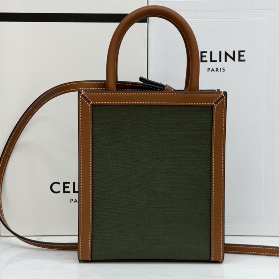 MINI VERTICAL CABAS CELINE IN TEXTILE WITH CELINE PRINT AND CALFSKIN