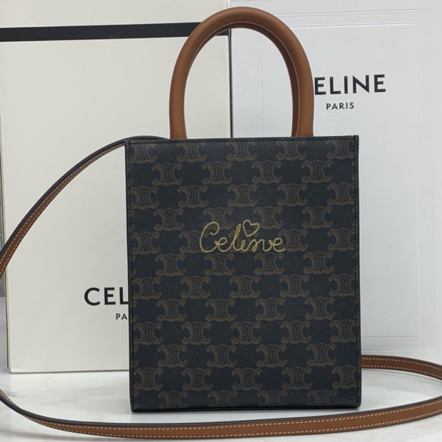 MINI VERTICAL CABAS CELINE IN TEXTILE WITH CELINE PRINT AND CALFSKIN