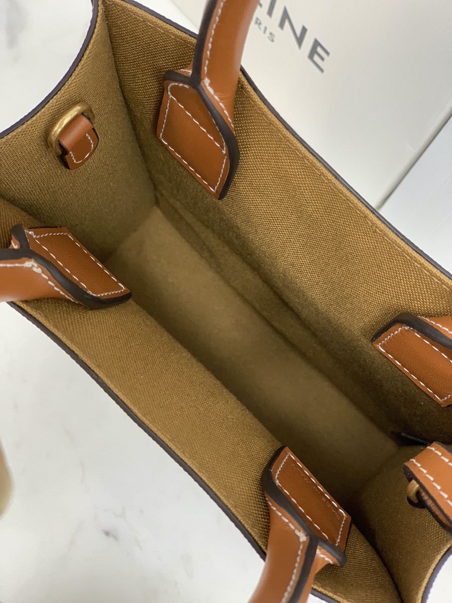MINI VERTICAL CABAS CELINE IN TEXTILE WITH CELINE PRINT AND CALFSKIN