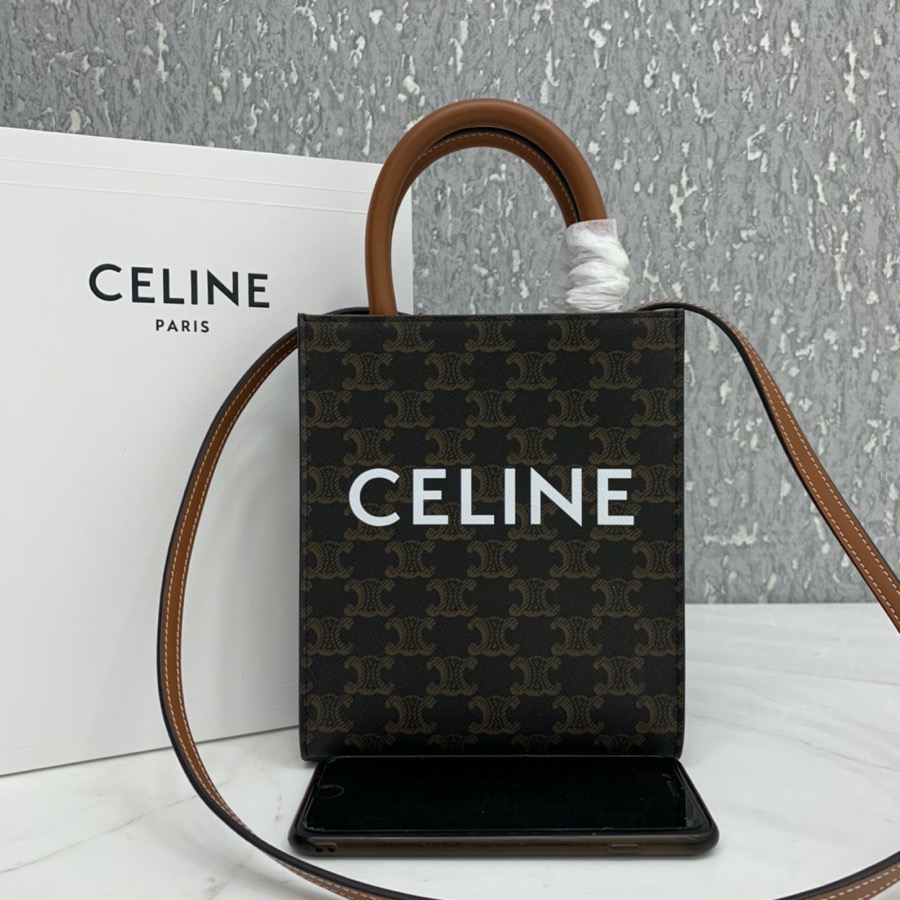 MINI VERTICAL CABAS CELINE IN TEXTILE WITH CELINE PRINT AND CALFSKIN
