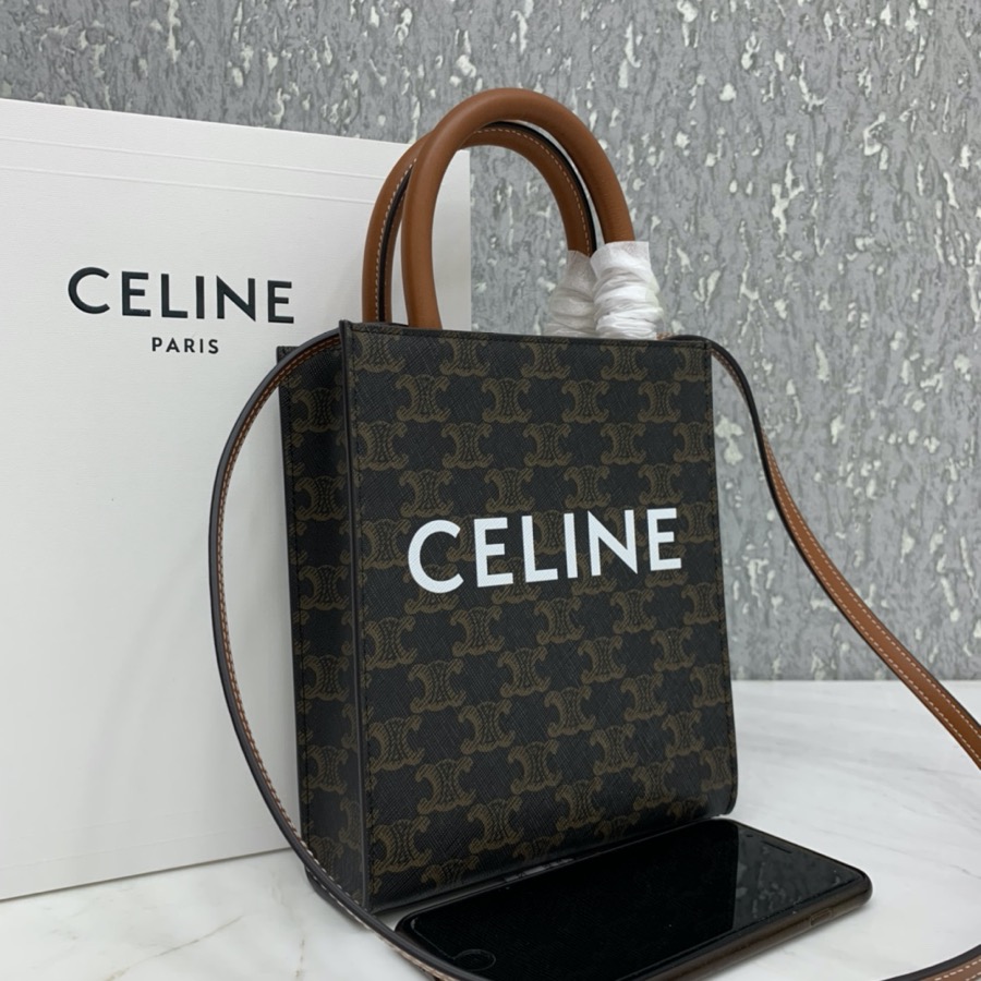 MINI VERTICAL CABAS CELINE IN TEXTILE WITH CELINE PRINT AND CALFSKIN