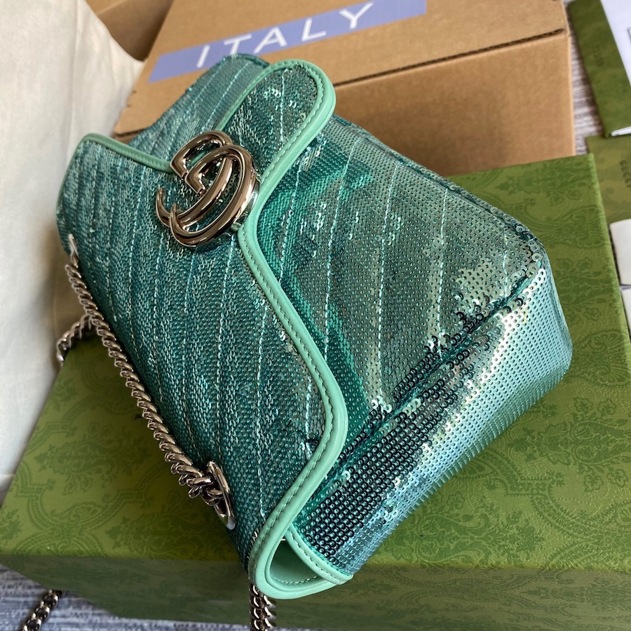443497 GG Marmont small sequin shoulder bag, GUCCI SHOULDER BAGS FOR WOMEN Chain Bags for Women