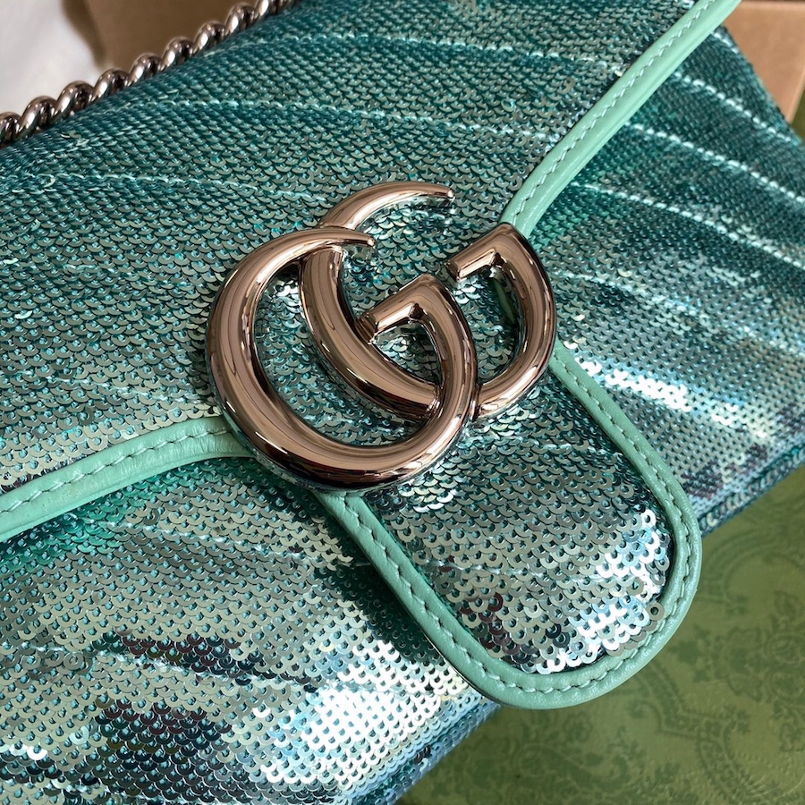 443497 GG Marmont small sequin shoulder bag, GUCCI SHOULDER BAGS FOR WOMEN Chain Bags for Women