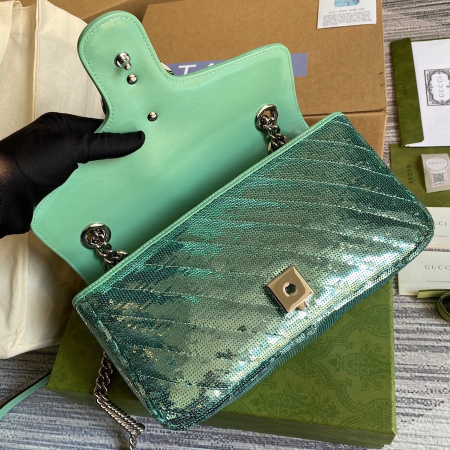 443497 GG Marmont small sequin shoulder bag, GUCCI SHOULDER BAGS FOR WOMEN Chain Bags for Women