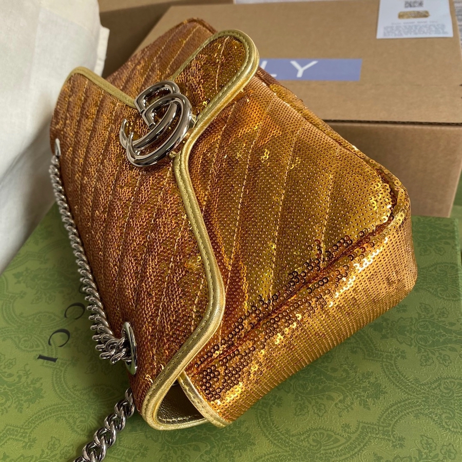 443497 GG Marmont small sequin shoulder bag, GUCCI SHOULDER BAGS FOR WOMEN Chain Bags for Women