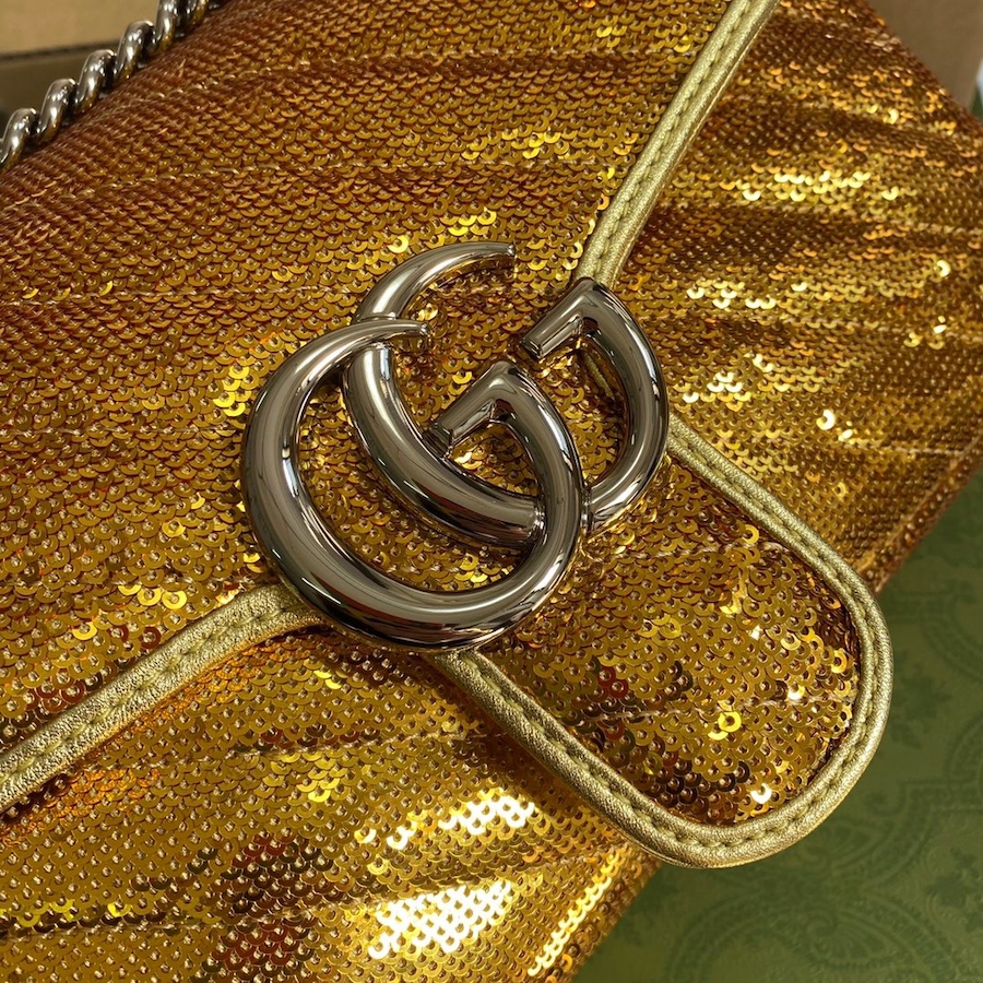 443497 GG Marmont small sequin shoulder bag, GUCCI SHOULDER BAGS FOR WOMEN Chain Bags for Women