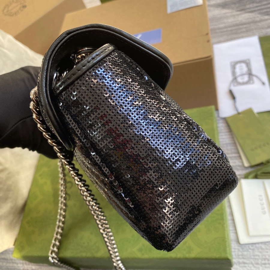 443497 GG Marmont small sequin shoulder bag, GUCCI SHOULDER BAGS FOR WOMEN Chain Bags for Women