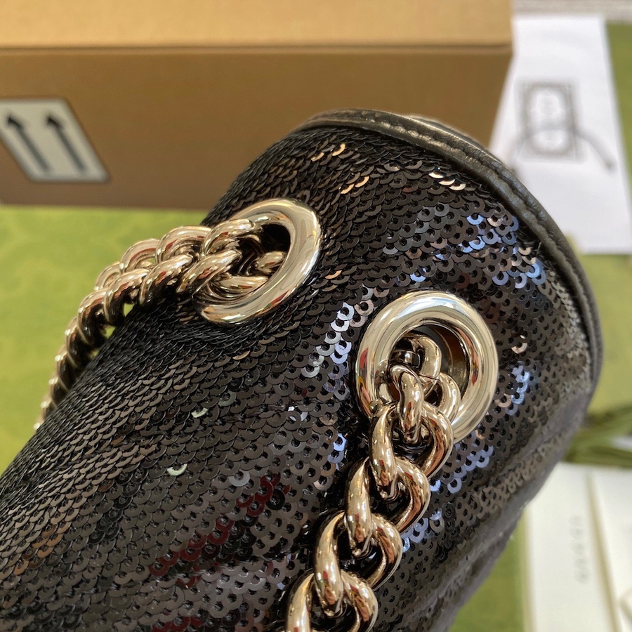 443497 GG Marmont small sequin shoulder bag, GUCCI SHOULDER BAGS FOR WOMEN Chain Bags for Women