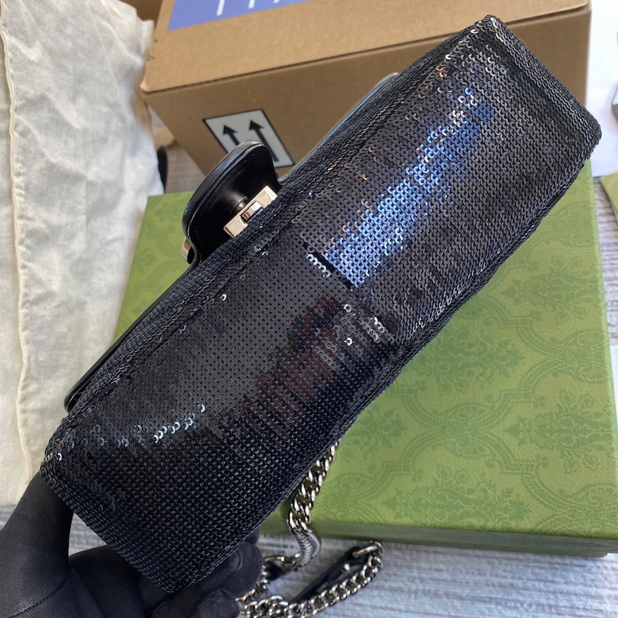 443497 GG Marmont small sequin shoulder bag, GUCCI SHOULDER BAGS FOR WOMEN Chain Bags for Women