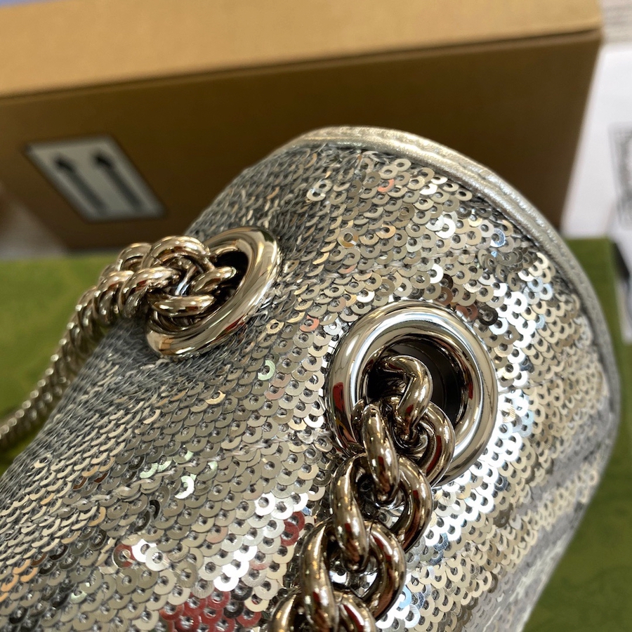 443497 GG Marmont small sequin shoulder bag, GUCCI SHOULDER BAGS FOR WOMEN Chain Bags for Women