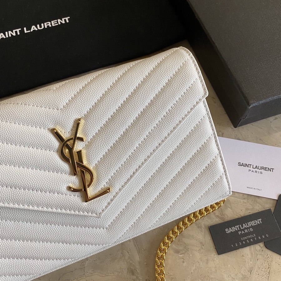 YSL Saint Laurent, 377828, MONOGRAM CHAIN WALLET GRAIN DE POUDRE TEXTURED MATELASSÉ LEATHER, STRAP DROP: 48 CM