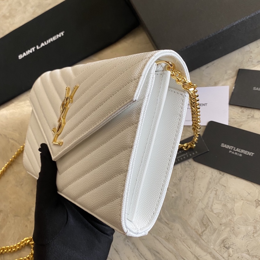 YSL Saint Laurent, 377828, MONOGRAM CHAIN WALLET GRAIN DE POUDRE TEXTURED MATELASSÉ LEATHER, STRAP DROP: 48 CM