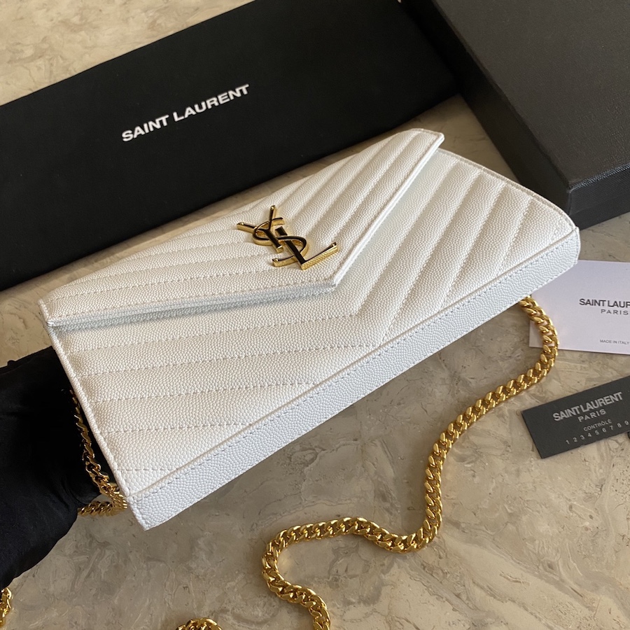 YSL Saint Laurent, 377828, MONOGRAM CHAIN WALLET GRAIN DE POUDRE TEXTURED MATELASSÉ LEATHER, STRAP DROP: 48 CM