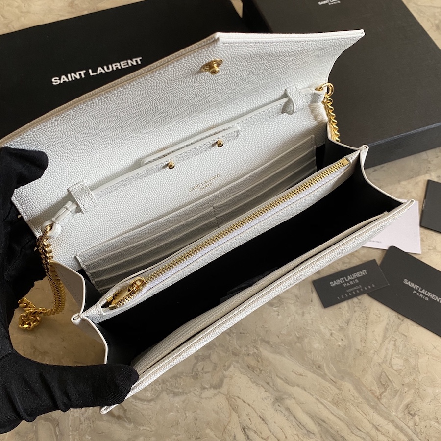 YSL Saint Laurent, 377828, MONOGRAM CHAIN WALLET GRAIN DE POUDRE TEXTURED MATELASSÉ LEATHER, STRAP DROP: 48 CM