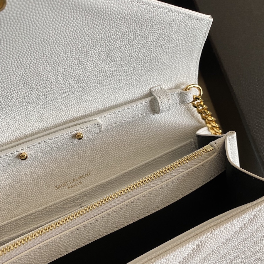 YSL Saint Laurent, 377828, MONOGRAM CHAIN WALLET GRAIN DE POUDRE TEXTURED MATELASSÉ LEATHER, STRAP DROP: 48 CM