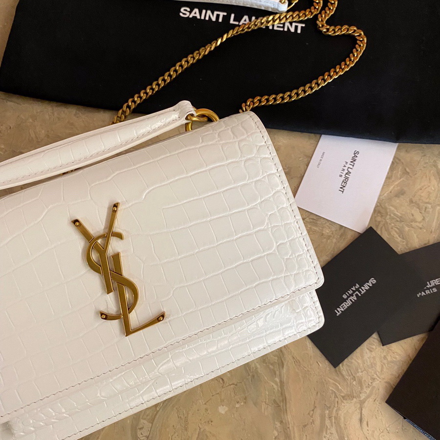 533026 SUNSET CHAIN WALLET IN SHINY CROCODILE-EMBOSSED LEATHER, YSL Saint Laurent