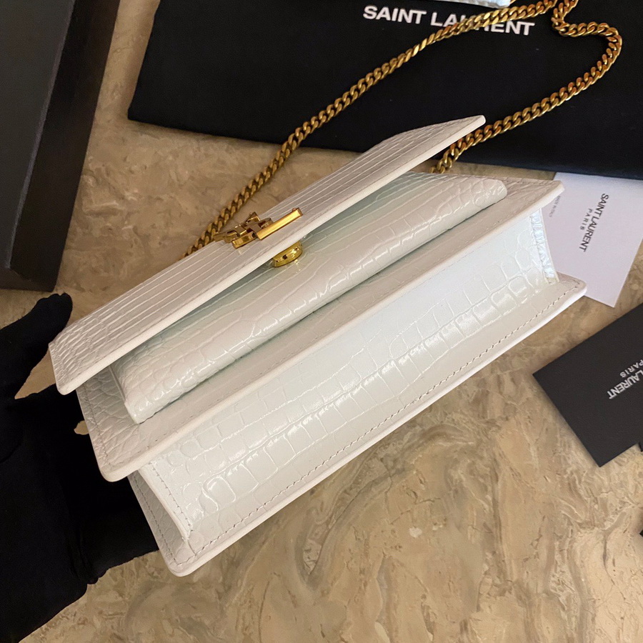 533026 SUNSET CHAIN WALLET IN SHINY CROCODILE-EMBOSSED LEATHER, YSL Saint Laurent