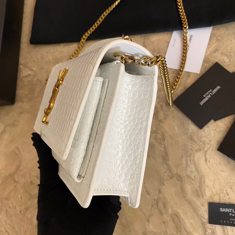 533026 SUNSET CHAIN WALLET IN SHINY CROCODILE-EMBOSSED LEATHER, YSL Saint Laurent
