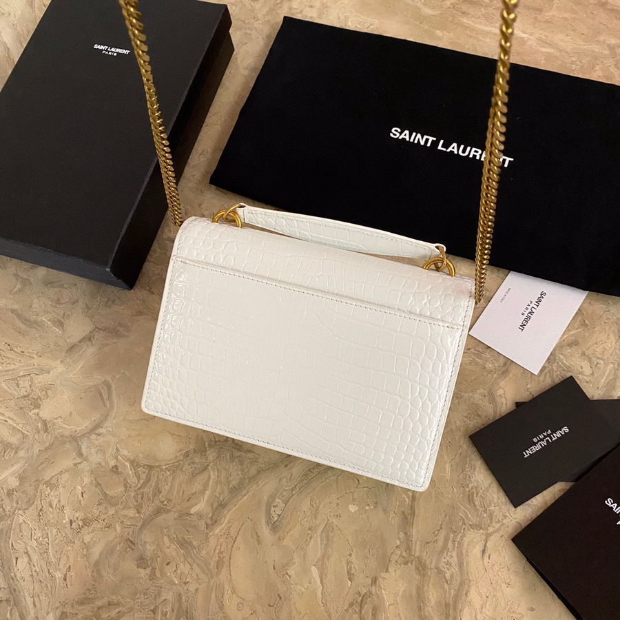 533026 SUNSET CHAIN WALLET IN SHINY CROCODILE-EMBOSSED LEATHER, YSL Saint Laurent