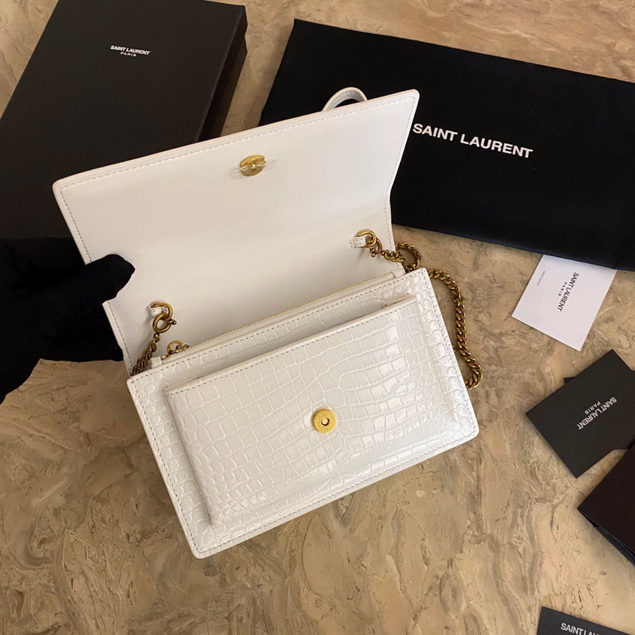 533026 SUNSET CHAIN WALLET IN SHINY CROCODILE-EMBOSSED LEATHER, YSL Saint Laurent